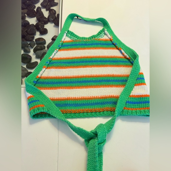 Zara Green and White Knit Fabric Halter top - Picture 6 of 8